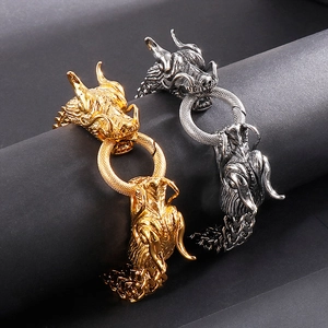 Men Double Dragon Head Bracelet 316L Stainless Steel Heavy Braided Bone Chain Punk Gothic Retro Jewelry Biker Accessory