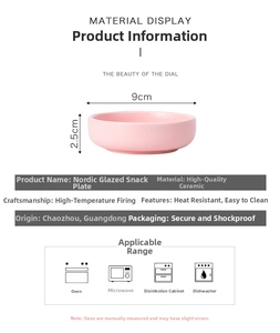 Detailed size specifications of pink ceramic sauce dish with microwave oven compatibility