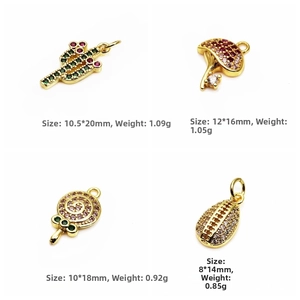 Detailed view of micro-paved zircon pendants in cactus, mushroom, and lollipop shapes