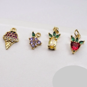 Gold fruit charms with strawberry, pineapple and grape pendants for DIY jewelry