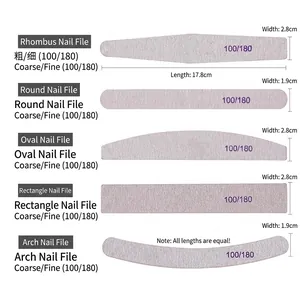 Juego de limas de uñas de doble cara grano 100/180 para modelado de manicura profesional