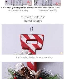 Detailed view of Christmas shovel wall hanging with pine needles and dimensions info