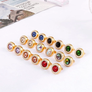Golden stud earrings set with colorful crystal glass pendants and sparkling diamonds