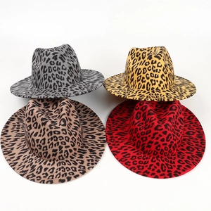Classic leopard print felt fedora hats in four colors with a wide flat brim style