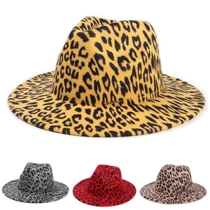 Leopard Print Fedora Hat Retro Woolen Felt Wide Brim Jazz Cap For Men Women Fashion Outdoor Travel Accessory
