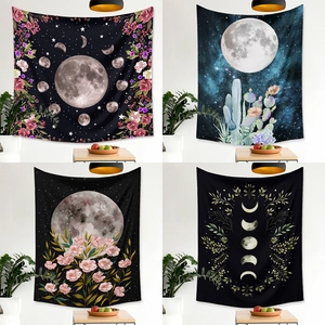 Bohemian moon phase and floral wall tapestry collection in Nordic style for room decor
