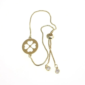 Elegant gold titanium steel clover bracelet with adjustable box chain and zircon charms