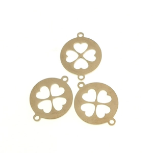 Three gold clover leaf charms in minimalist stainless steel for jewelry making