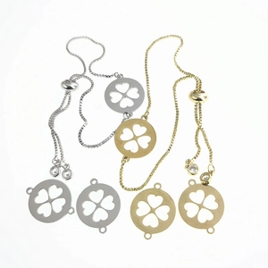 Minimalist four-leaf clover bracelets in gold and silver finish with adjustable sliders