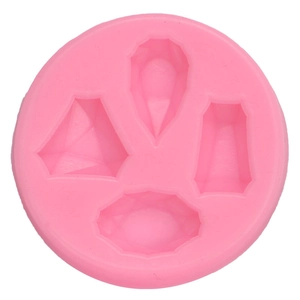 Moule en silicone rose avec quatre formes de diamants et pierres précieuses pour gâteaux