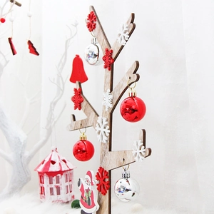 Mini wooden Christmas tree desktop decoration with red baubles and Santa pendants