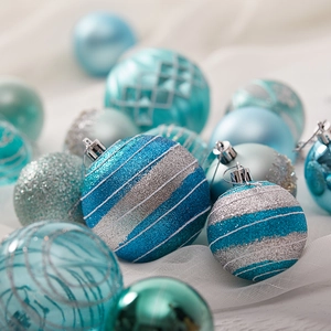 Elegant blue and silver Christmas ball ornaments set with glitter and matte textures