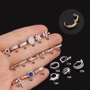 Mini Zircon Flower Cartilage Earring Hoop Copper Piercing Jewelry For Women Fashion Elegant Ear Bone Stud Accessory