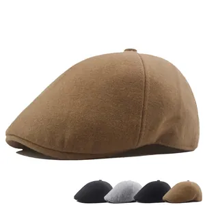 Thickened wool blend flat cap for men and women available in four classic solid colors
