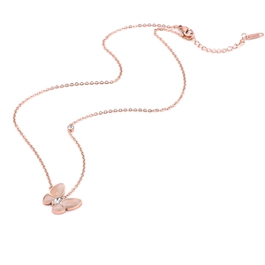 Rose gold butterfly pendant necklace with crystal on polished O-chain for women