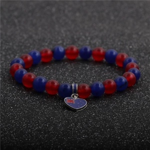 Agate bead bracelet with red and blue translucent beads and Australia flag heart charm