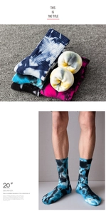 Detail showing plush yellow fleece lining and vibrant tie-dye patterns on cotton crew socks