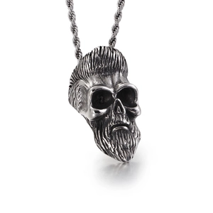 Men Vintage Bearded Skull Pendant Necklace 316L Stainless Steel Punk Gothic Jesus Head Jewelry Gift For Him