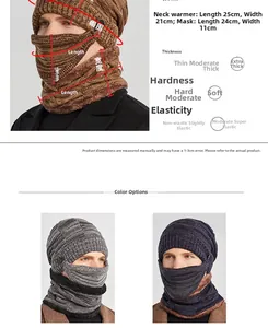 Size chart showing dimensions for the knitted winter hat, neck warmer, and face mask set