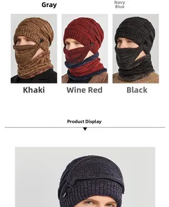 Detail of 3-piece winter knit set with hat, neck gaiter, and mask in multiple colors