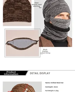 Detail display of winter knit hat and neck warmer set with 25cm depth and cotton lining