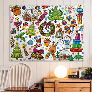 Detail showing high-quality fabric texture and hand-drawn Christmas motifs on tapestry