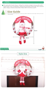 Christmas wreath detail showing the plush doll and Merry Christmas sign on rattan base