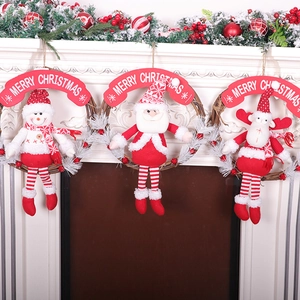 Christmas Wreath Hanging Ornament Long Leg Plush Doll Santa Snowman Reindeer Rattan Knitted Festive Door Wall Decor