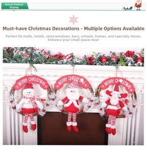 Close-up of Christmas rattan wreaths with Santa, Snowman and Reindeer plush decorations