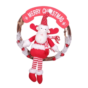 Christmas wreath with knitted long-legged elk doll and Merry Christmas sign decoration