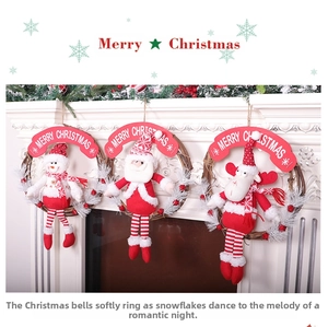 Three-piece Christmas vine wreath set with plush Santa, Snowman and Reindeer hanging ornaments