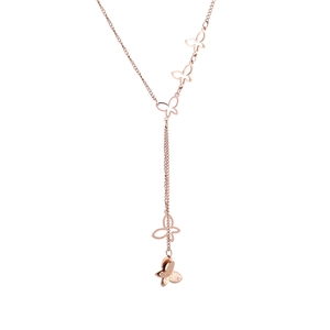 Collier Papillon Acier Inoxydable Plaqué Or Rose Papillon Ajouré Sablé Chaîne Lariat En Y Bijoux Pour Femmes