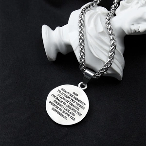 Titanium steel prayer hands necklace with engraved serenity prayer on silver pendant