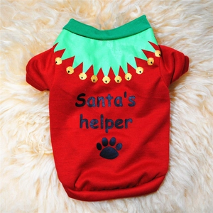 Detail of Christmas dog hoodie with Santa's Helper print and festive green collar