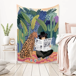 Detailed boho tapestry with EL Diario de Cusco pattern hanging in a bedroom setting