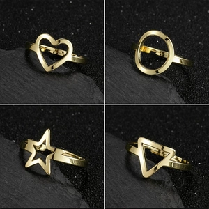 Minimalist Geometric Open Ring Stainless Steel Heart Star Triangle Round Adjustable Jewelry For Women