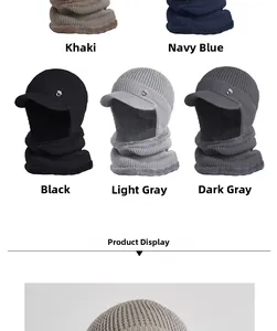 Outdoor winter knitted balaclava with brim and fleece lining in five assorted colors