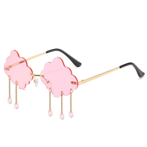 Fashionable rimless cloud shaped sunglasses with pink lenses and gold metal frames