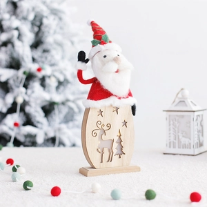 Creative Nordic LED Light Christmas Santa Claus Wooden Ornament Reindeer Star Pattern Xmas Tree Desktop Decoration Gift