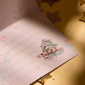 3D illustration Christmas card with scarf tree design and gold stars on pink paper