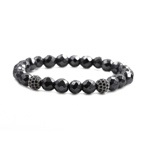 Men Faceted Hematite Beaded Bracelet With Micro Inlaid Zircon Balls Handmade Luxury Jewelry Fashion Gift