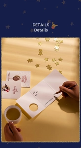 Close-up of trifold Christmas card with hollow-out circle and festive berry illustrations
