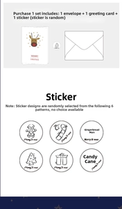 Detailed set of Christmas stationery with reindeer card, envelope, and random stickers