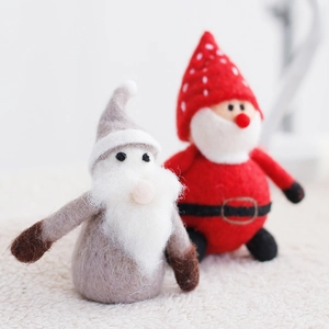 Handmade wool felt Santa and snowman figurines for Nordic Christmas tabletop decoration