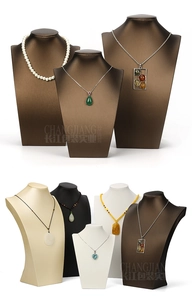Detail of high-end PU leather neck busts for professional jewelry necklace display