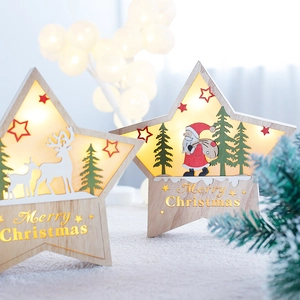 Nordic wooden LED star box with Santa and Reindeer for Christmas table decoration
