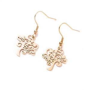 Elegant gold life tree drop earrings in stainless steel with a polished hollow design
