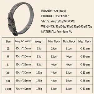 Adjustable PU leather pet collar for dogs and cats in various sizes and specifications