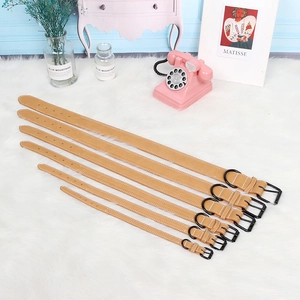 Set of adjustable tan PU leather pet collars in various sizes with black metal buckles