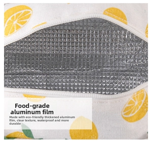 Detail of insulated lunch bag with food-grade thickened aluminum foil and lemon print